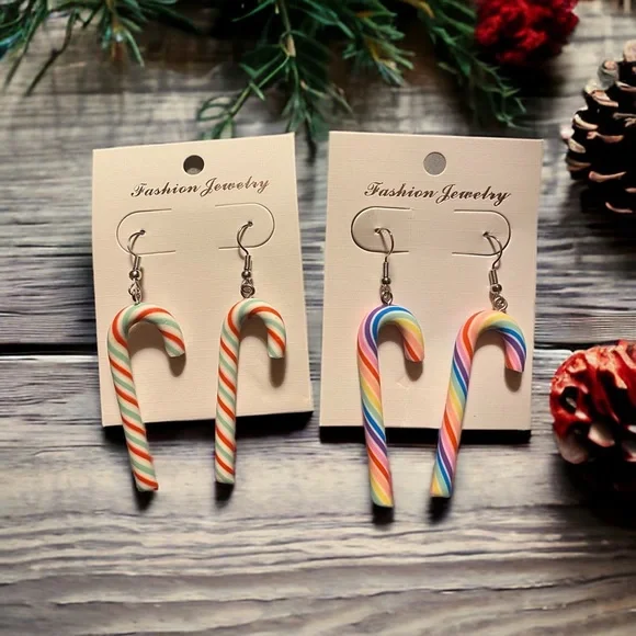 CANDY Cane Dangle Earrings set of 2 pairs (new) - Picture 2 of 9